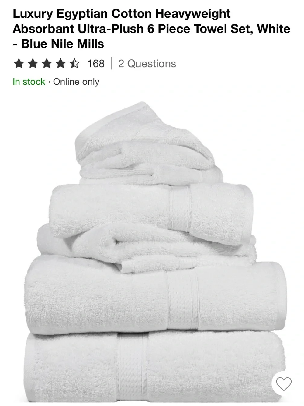 Luxury Blue Nile Mills White Egyptian Cotton Ultra-Plush 6-Piece Towel Set